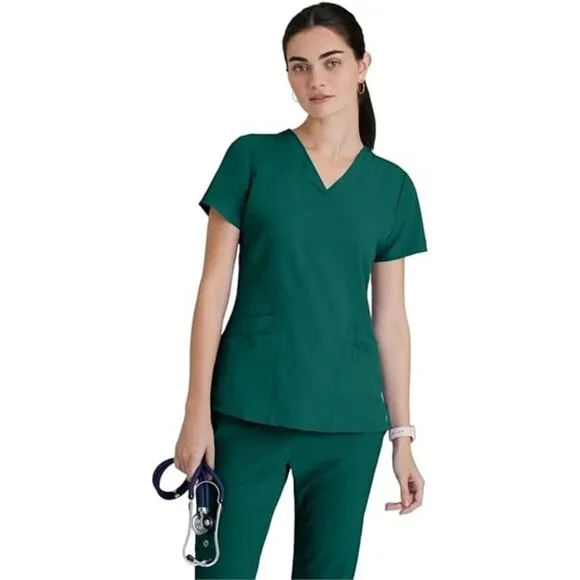 Barco One Womens Pulse Top Medical Scrubs Shirt Size XL Green Short Sleeves - Picture 1 of 9